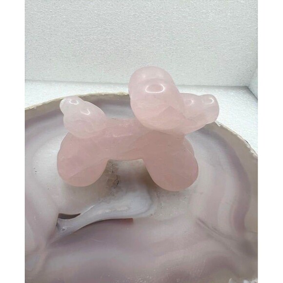 Rose Quartz Balloon Dog Carving - Picture 2 of 6